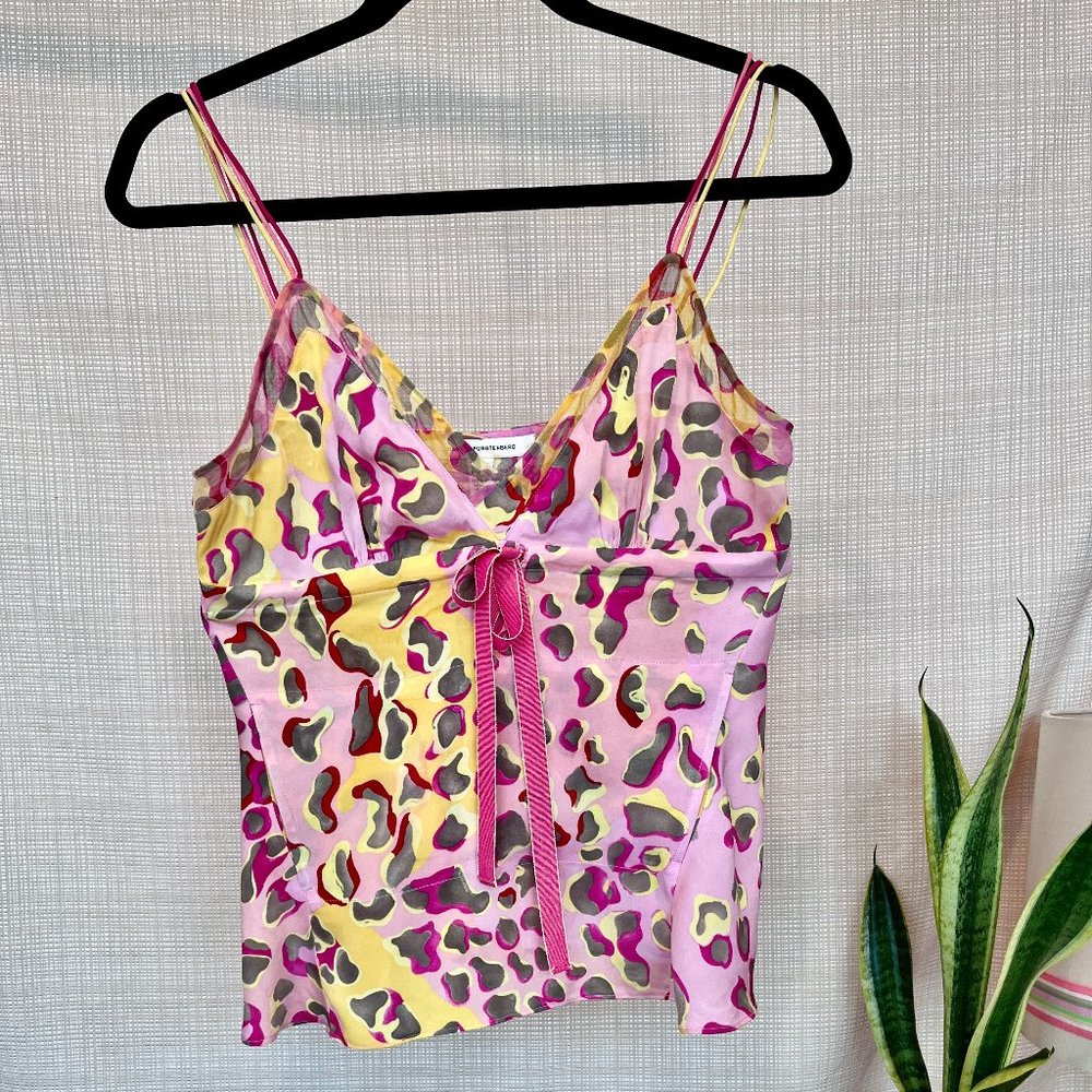 Vintage Y2k Babydoll Lace Trim Cami Diane von Furstenberg Silk Ladylike Femi…